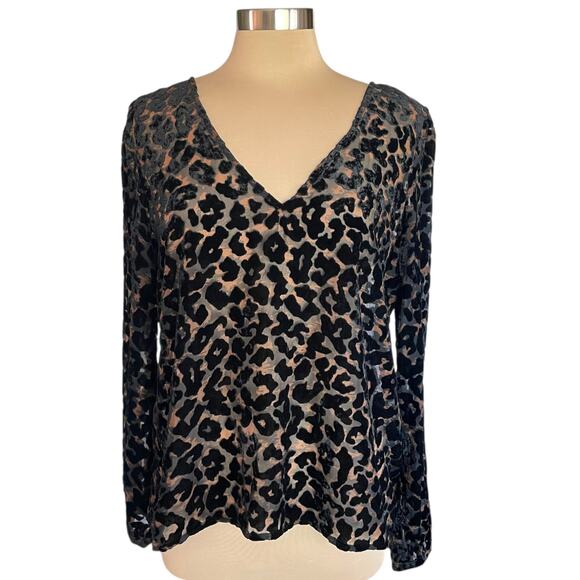 Guess Black Velvet Burnout Top Sz L Leopard Whimsigoth Fairy Grunge Romantic - Picture 1 of 10